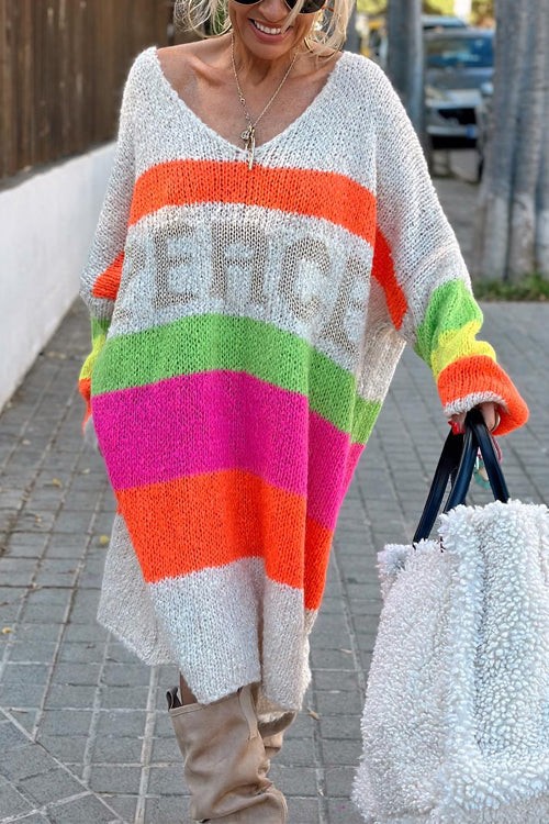 Dam Klänning Midi V-ringning Randig Bomull Polyester-4