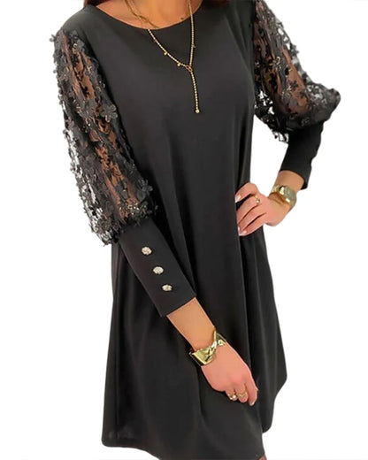 Kvinna Klänning Spetsärmar Lätt Polyester 3