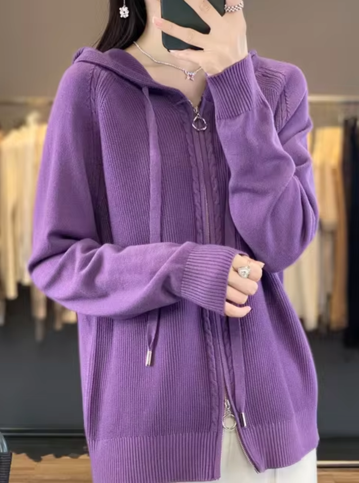 Variant image for Dam Hooded Cardigan Löst Passform Mjuk Stickad-46