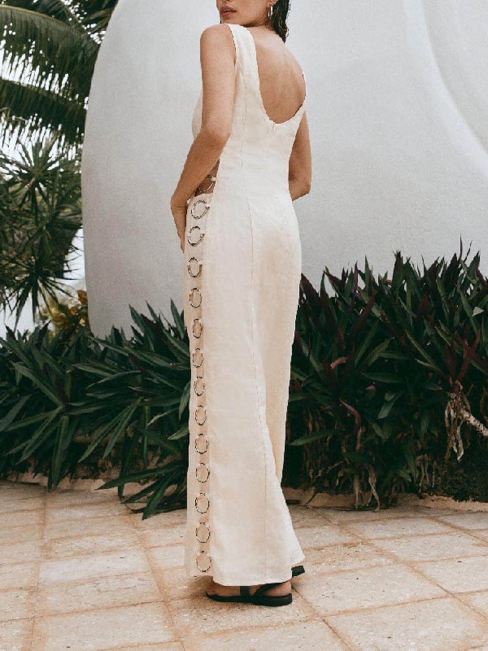 Dam Midiklänning Ärmlös Elegant Högkvalitativt Tyg 5