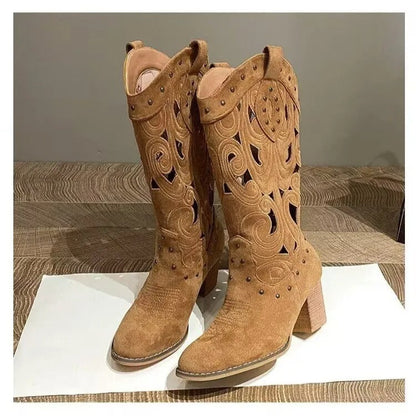 Dam Cowboystövlar Tryckt Läder Slät-3