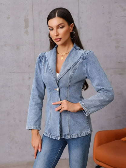 Dam Jeanjacka Asymmetrisk Design Bomullsblandning-2