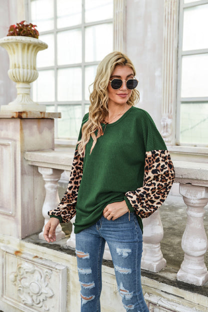 Dam Långärmad Pullover Leopardmönstrad Polyester-5