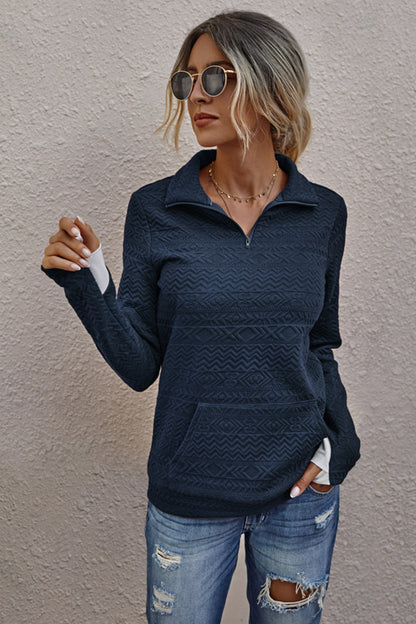 Dam Tröja Monokrom med Dragkedja Polyester Lång Ärmar 5