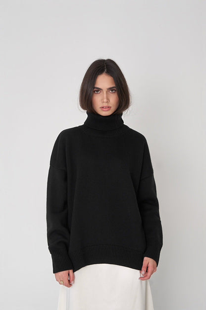Dam Stickad Tröja Turtleneck Relaxed Akryl-3