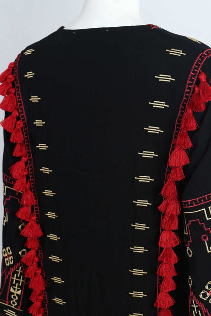 Dam Blus Rippade Sidor Bohemisk Linne och Bomull-5