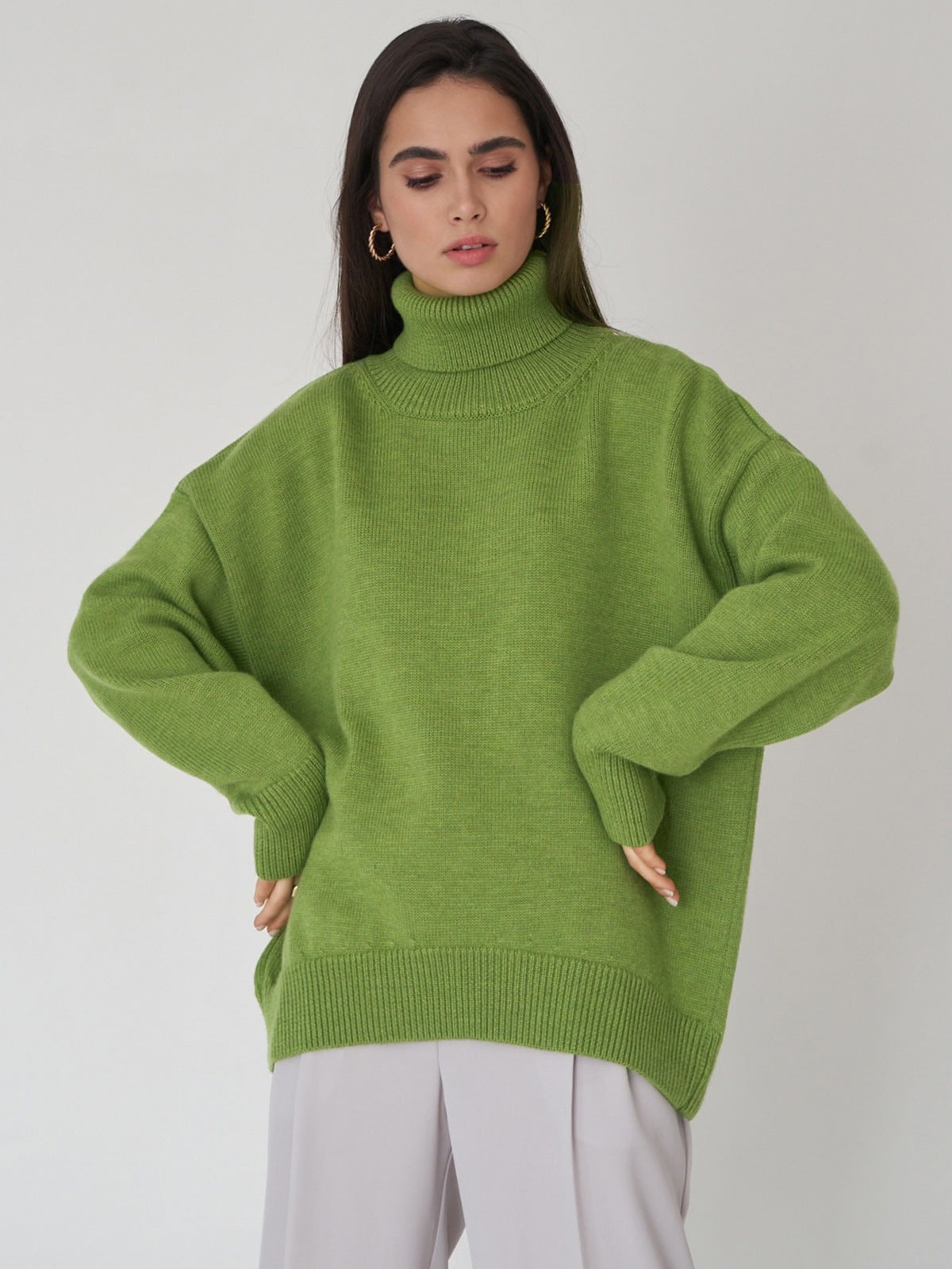 Dam Stickad Tröja Turtleneck Relaxed Akryl-2
