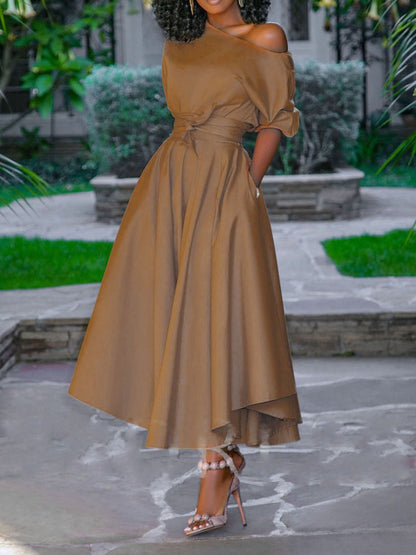 Variant image for Kvinnors Midi Klänning Asymmetrisk Krage Chiffon-9