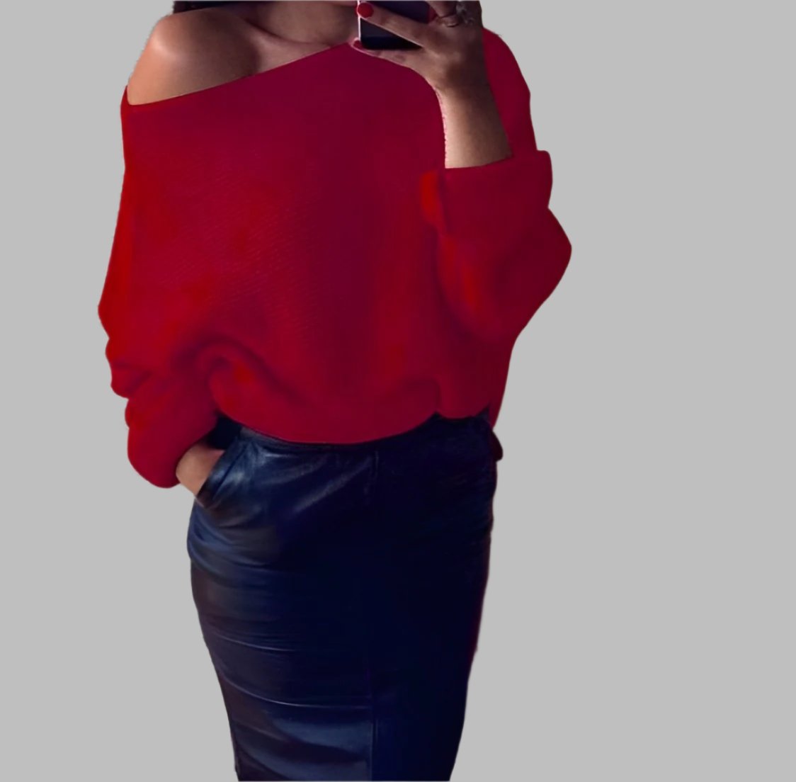 Variant image for Dam Axelfri Tröja Mjuk Elastisk Blandning Trendig Design-13