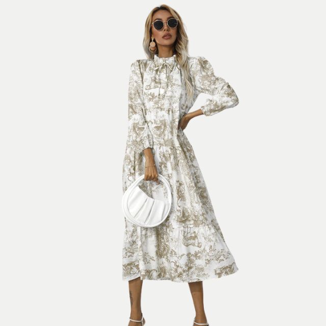 Variant image for Dam Midi-Klänning Hög Krage Toile-tryck 100% Polyester-16