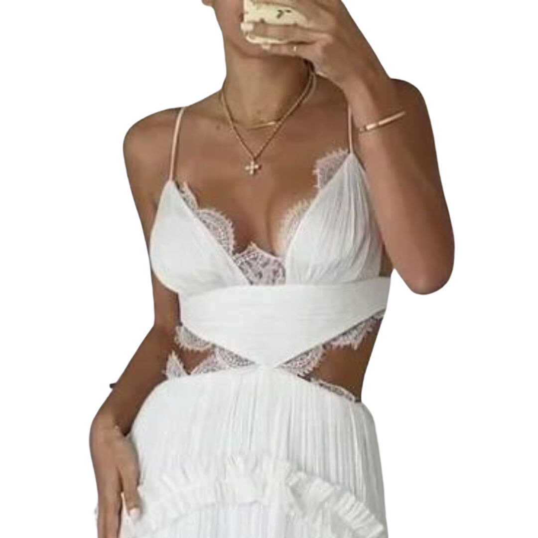 Damklänning Veckad Multilayer Halsringning Högkvalitativ Polyester-5