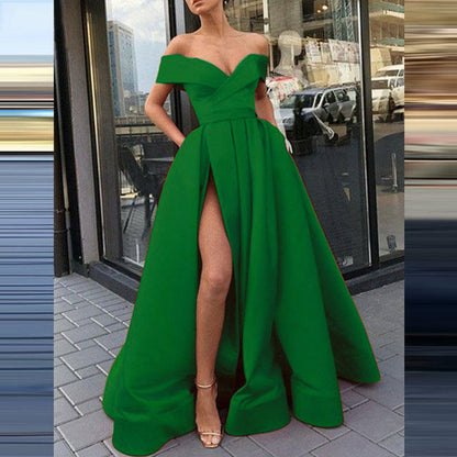 Variant image for Kvinnors Off-Shoulder Klänning Djup V-ringning Satin Kort Kjol-13