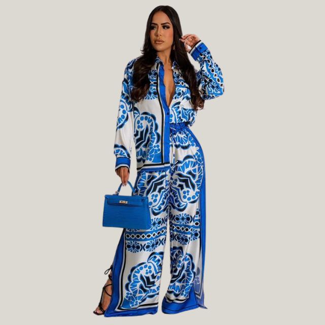 Variant image for Dam Tvådelad Sats Satin med Fräckt Tryck och Bälte-1