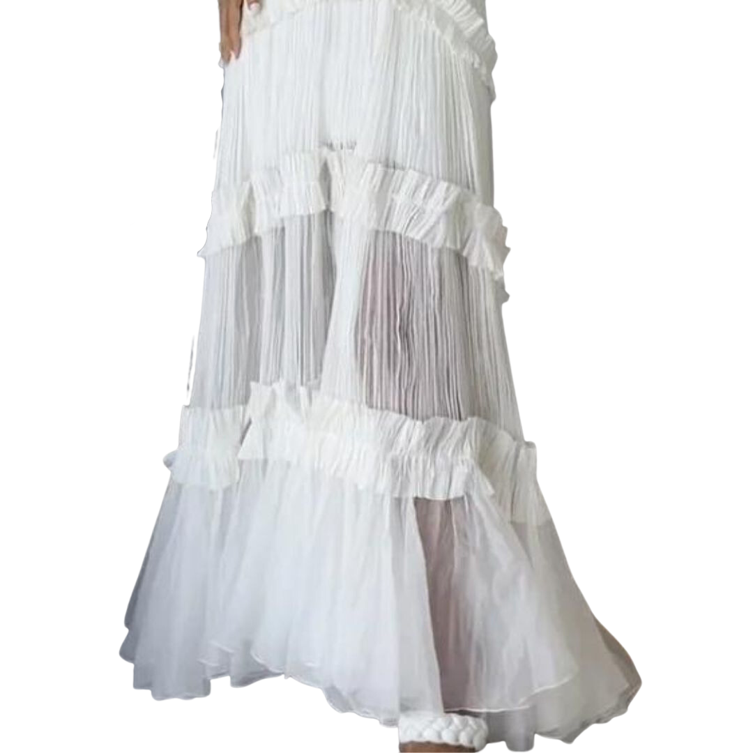 Damklänning Veckad Multilayer Halsringning Högkvalitativ Polyester-6