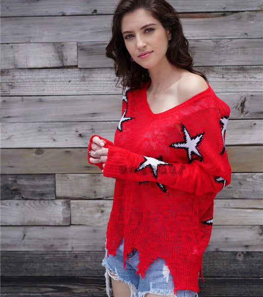 Dam Stickad Topp Geometrisk Avslappnad Akryl-1