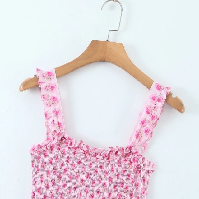 Kvinnors Midi Klänning Blommönster Ruffle Polyester-5