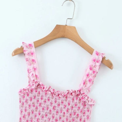 Kvinnors Midi Klänning Blommönster Ruffle Polyester-5