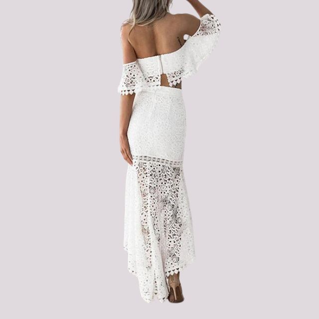 Dam Klänning Axelfri Tvådelad Polyester-3