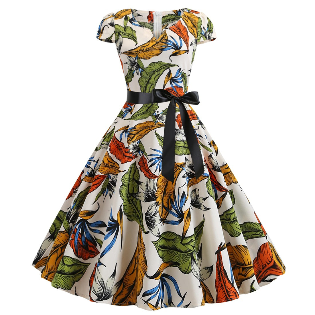 Variant image for Kvinnors Aftonklänning Vintage Halv Öppen Krage Blommönster Fyra Vägs Stretch-11