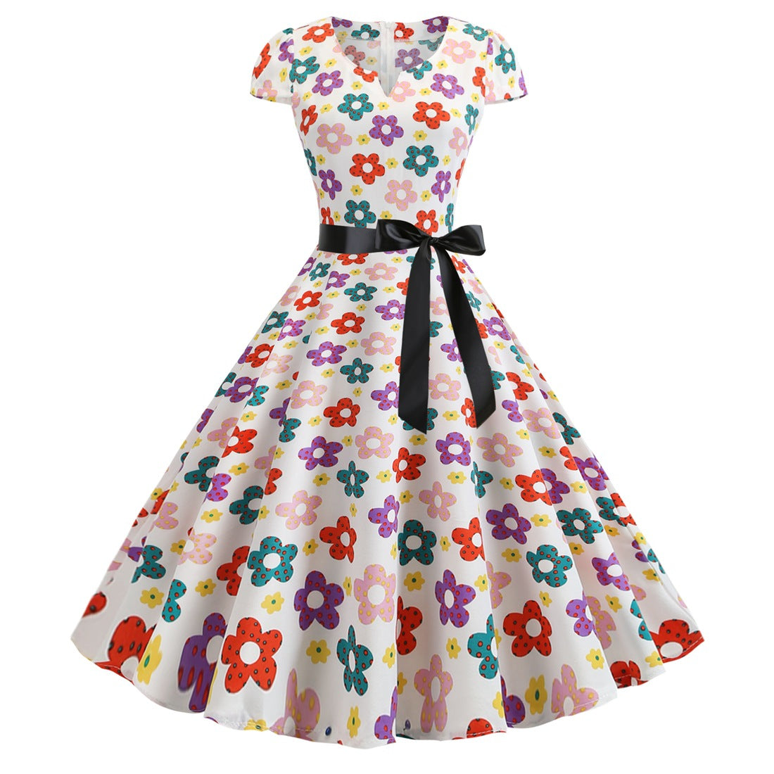 Variant image for Kvinnors Aftonklänning Vintage Halv Öppen Krage Blommönster Fyra Vägs Stretch-6