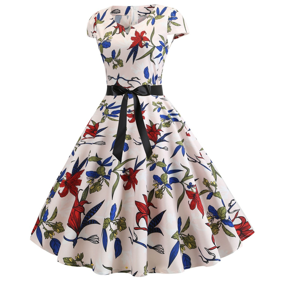 Kvinnors Aftonklänning Vintage Halv Öppen Krage Blommönster Fyra Vägs Stretch-2