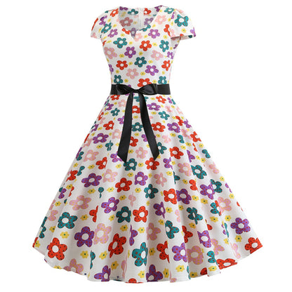 Kvinnors Aftonklänning Vintage Halv Öppen Krage Blommönster Fyra Vägs Stretch-6