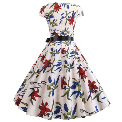 Kvinnors Aftonklänning Vintage Halv Öppen Krage Blommönster Fyra Vägs Stretch-3