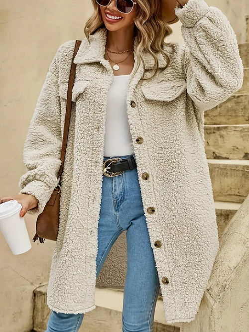 Damenjacke Fleece Lang Lässiger Stil für Herbst und Winter 1