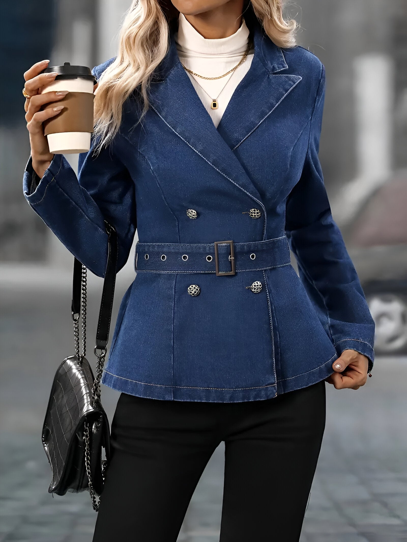 Dam Jeansjacka Figur-kramande Denim Tidlös Design-3