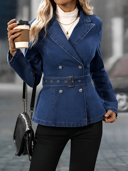 Dam Jeansjacka Figur-kramande Denim Tidlös Design-3