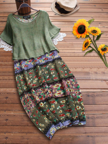 Kvinnors Midi Klänning Ärmlös Bomull och Linne-4