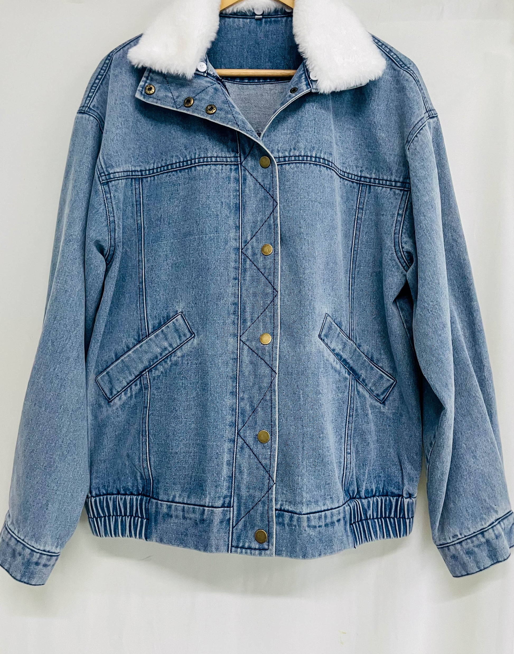 Kvinnors Denimjacka Modern Snitt Fleecekrage Denim 5