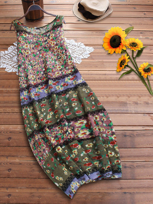 Fina Dam Klänningar Lång Ärmlös Bomull och Linne-1