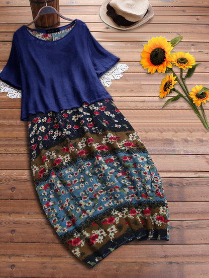 Kvinnors Midi Klänning Ärmlös Bomull och Linne-5