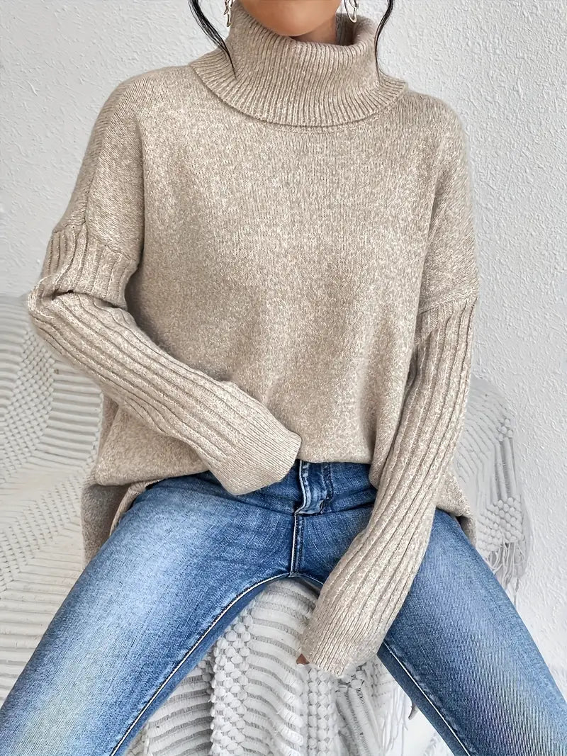 Stickad Dam Tröja Turtleneck Avslappnad Design 100% Akryl-2