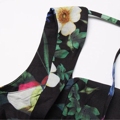 Dam Midiklänning Fyrkantig Halsringning Blommig Polyester-6