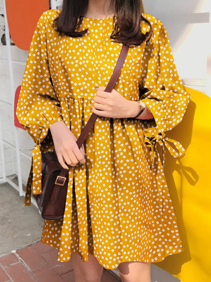 Midiklänning Dam i Bomull med Rund Hals och Löst Snitt – Prickig Design för Sommarens Tillfällen 2