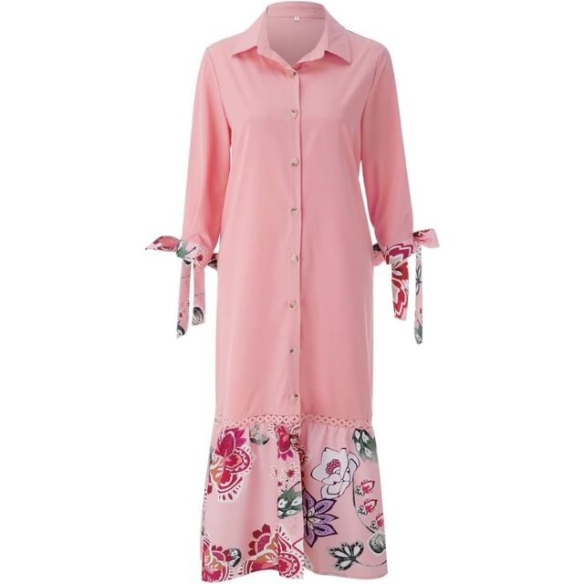 Maxiklänning Dam Blommönster Knappkropp Mjuk Bomullsmix-2