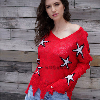 Dam Stickad Topp Geometrisk Avslappnad Akryl-3