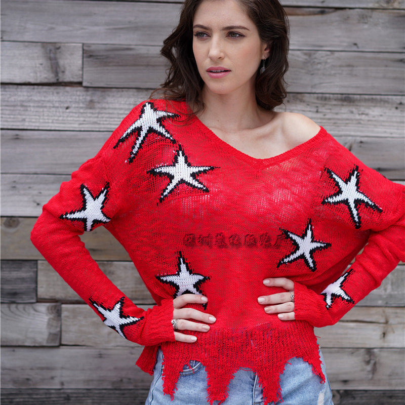 Dam Stickad Topp Geometrisk Avslappnad Akryl-4