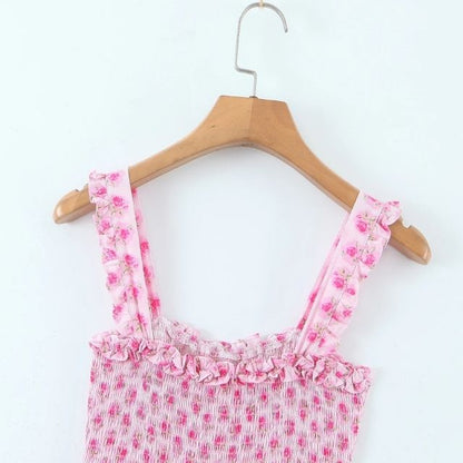 Kvinnors Midi Klänning Blommönster Ruffle Polyester-6