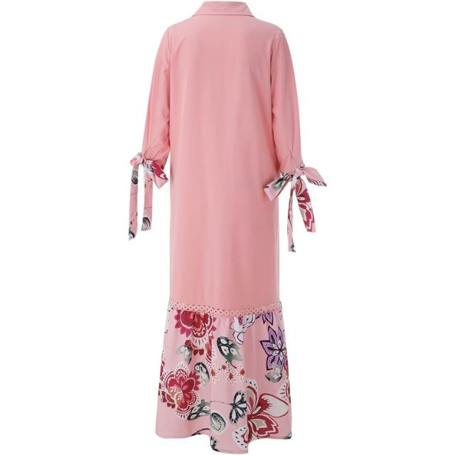 Maxiklänning Dam Blommönster Knappkropp Mjuk Bomullsmix-3