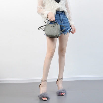 Dam Gladiatorsandaler Snakeskin PU-Läder med Fjäderdetaljer och Hög Klack-4