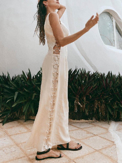 Dam Midiklänning Ärmlös Elegant Högkvalitativt Tyg 4