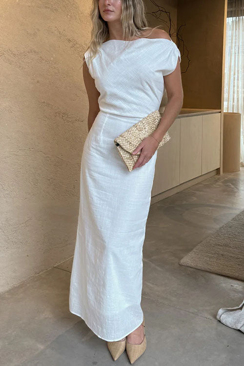 Maxiklänning Dam Off Shoulder Bakslits Bomullslinnor-2