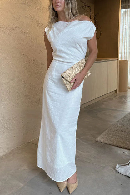 Maxiklänning Dam Off Shoulder Bakslits Bomullslinnor-2