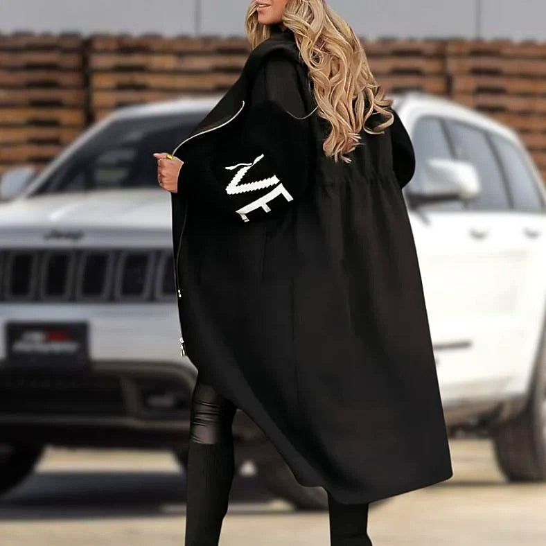 Kvinnors Lång Kappa Patchwork Design Mjuk Blandningstyg Vinter-3