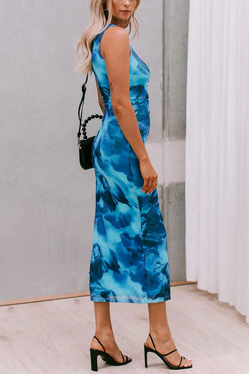 Damklänning Bodycon Blommig Design med Sidoslits Bomull Polyester-5