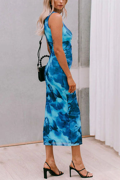 Damklänning Bodycon Blommig Design med Sidoslits Bomull Polyester-5