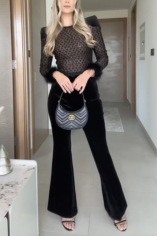 Variant image for Dam Jumpsuit med Fjäderhylsor i Sammet Bell Bottom-1